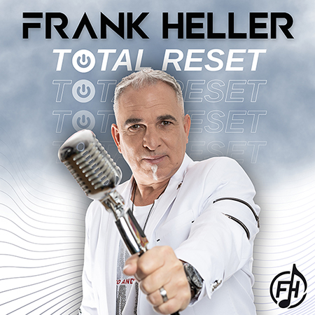 Promotional poster of Frank Heller holding a vintage microphone, promoting the 'Total Reset' show.